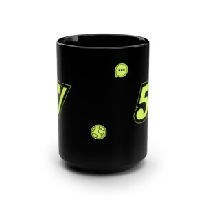 5% Neon Logo Mug — 15oz Black Ceramic Coffee Cup